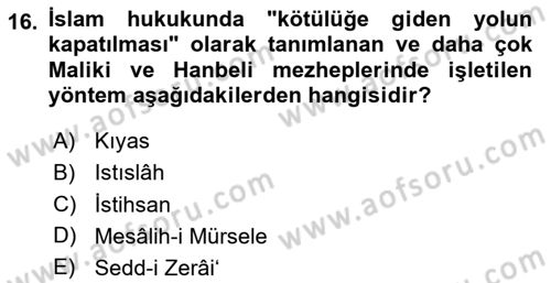 İslam Hukukuna Giriş Dersi 2025 - 2026 Yılı (Vize) Ara Sınav Soruları 16. Soru