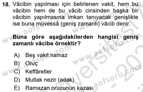 İslam Hukukuna Giriş Dersi 2025 - 2026 Yılı (Vize) Ara Sınav Soruları 18. Soru