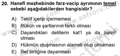 İslam Hukukuna Giriş Dersi 2025 - 2026 Yılı (Vize) Ara Sınav Soruları 20. Soru