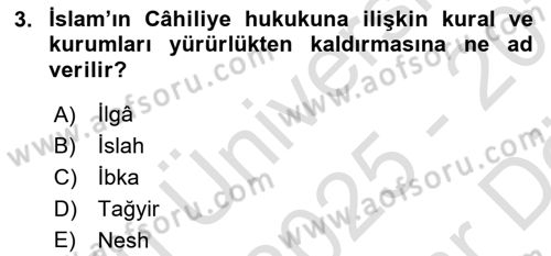 İslam Hukukuna Giriş Dersi 2025 - 2026 Yılı (Vize) Ara Sınav Soruları 3. Soru