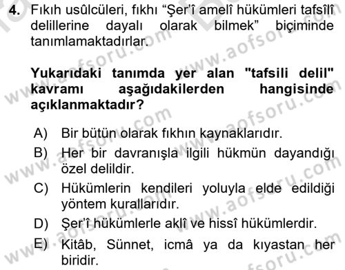 İslam Hukukuna Giriş Dersi 2025 - 2026 Yılı (Vize) Ara Sınav Soruları 4. Soru