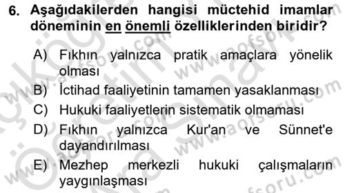İslam Hukukuna Giriş Dersi 2025 - 2026 Yılı (Vize) Ara Sınav Soruları 6. Soru
