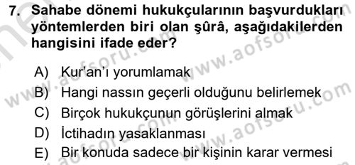 İslam Hukukuna Giriş Dersi 2025 - 2026 Yılı (Vize) Ara Sınav Soruları 7. Soru