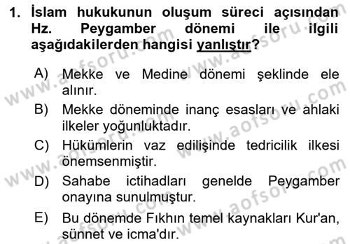 İslam Hukukuna Giriş Dersi 2025 - 2026 Yılı (Final) Dönem Sonu Sınav Soruları 1. Soru
