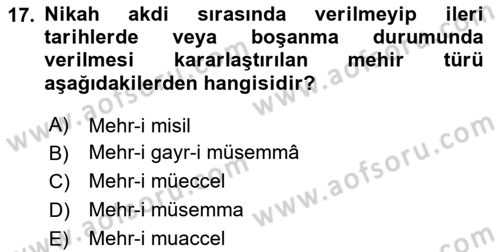 İslam Hukukuna Giriş Dersi 2025 - 2026 Yılı (Final) Dönem Sonu Sınav Soruları 17. Soru