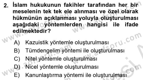 İslam Hukukuna Giriş Dersi 2025 - 2026 Yılı (Final) Dönem Sonu Sınav Soruları 2. Soru