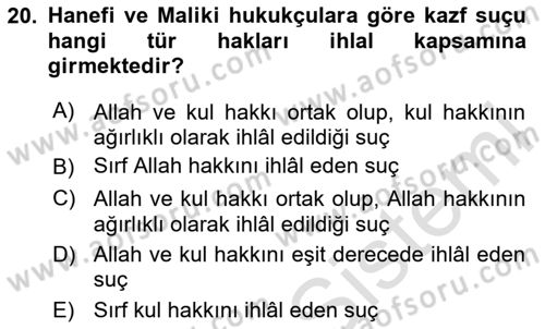 İslam Hukukuna Giriş Dersi 2025 - 2026 Yılı (Final) Dönem Sonu Sınav Soruları 20. Soru