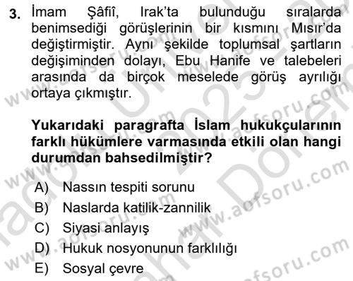 İslam Hukukuna Giriş Dersi 2025 - 2026 Yılı (Final) Dönem Sonu Sınav Soruları 3. Soru