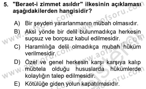 İslam Hukukuna Giriş Dersi 2025 - 2026 Yılı (Final) Dönem Sonu Sınav Soruları 5. Soru
