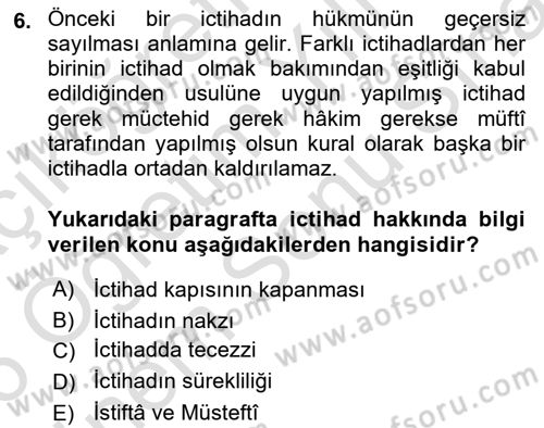 İslam Hukukuna Giriş Dersi 2025 - 2026 Yılı (Final) Dönem Sonu Sınav Soruları 6. Soru