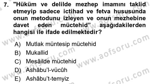 İslam Hukukuna Giriş Dersi 2025 - 2026 Yılı (Final) Dönem Sonu Sınav Soruları 7. Soru