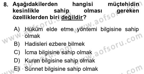 İslam Hukukuna Giriş Dersi 2025 - 2026 Yılı (Final) Dönem Sonu Sınav Soruları 8. Soru
