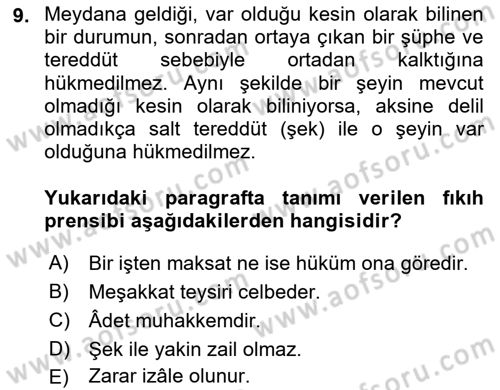 İslam Hukukuna Giriş Dersi 2025 - 2026 Yılı (Final) Dönem Sonu Sınav Soruları 9. Soru