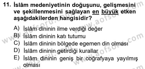 İslam Kurumları ve Medeniyeti Dersi 2012 - 2013 Yılı (Vize) Ara Sınav Soruları 11. Soru