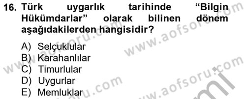 İslam Kurumları ve Medeniyeti Dersi 2012 - 2013 Yılı (Vize) Ara Sınav Soruları 16. Soru