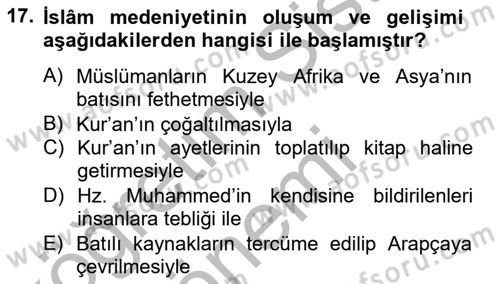 İslam Kurumları ve Medeniyeti Dersi 2012 - 2013 Yılı (Vize) Ara Sınav Soruları 17. Soru