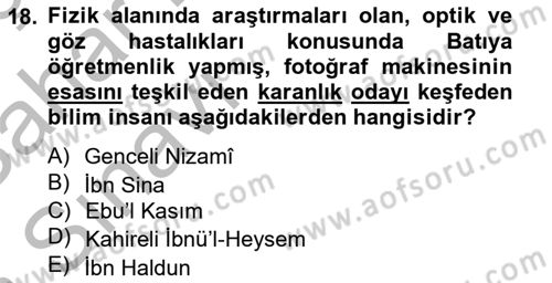 İslam Kurumları ve Medeniyeti Dersi 2012 - 2013 Yılı (Vize) Ara Sınav Soruları 18. Soru