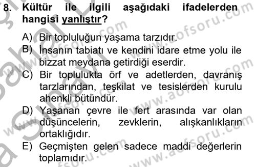 İslam Kurumları ve Medeniyeti Dersi 2012 - 2013 Yılı (Vize) Ara Sınav Soruları 8. Soru