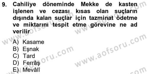 İslam Kurumları ve Medeniyeti Dersi 2012 - 2013 Yılı (Vize) Ara Sınav Soruları 9. Soru