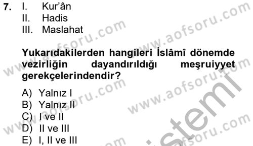 İslam Kurumları ve Medeniyeti Dersi 2012 - 2013 Yılı (Final) Dönem Sonu Sınavı 7. Soru