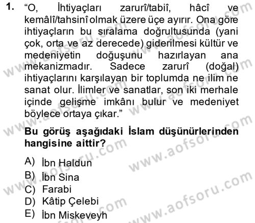 İslam Kurumları ve Medeniyeti Dersi 2013 - 2014 Yılı (Vize) Ara Sınav Soruları 1. Soru