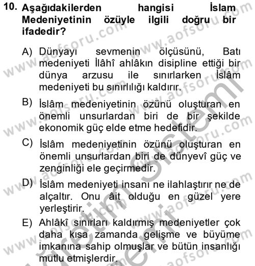 İslam Kurumları ve Medeniyeti Dersi 2013 - 2014 Yılı (Vize) Ara Sınav Soruları 10. Soru