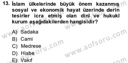 İslam Kurumları ve Medeniyeti Dersi 2013 - 2014 Yılı (Vize) Ara Sınav Soruları 13. Soru