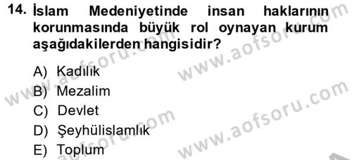 İslam Kurumları ve Medeniyeti Dersi 2013 - 2014 Yılı (Vize) Ara Sınav Soruları 14. Soru