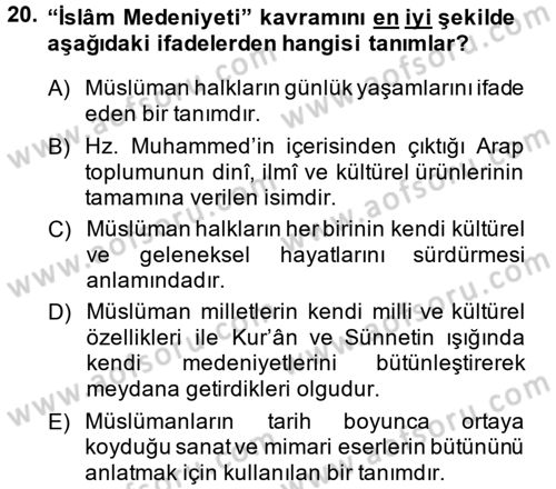 İslam Kurumları ve Medeniyeti Dersi 2013 - 2014 Yılı (Vize) Ara Sınav Soruları 20. Soru