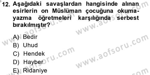 İslam Kurumları ve Medeniyeti Dersi 2013 - 2014 Yılı (Final) Dönem Sonu Sınav Soruları 12. Soru