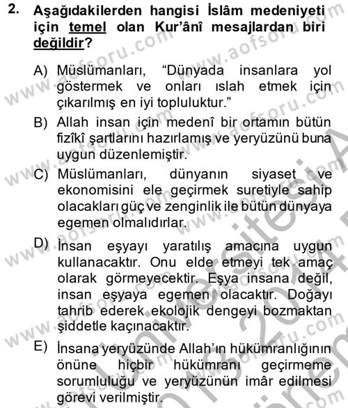 İslam Kurumları ve Medeniyeti Dersi 2013 - 2014 Yılı (Final) Dönem Sonu Sınav Soruları 2. Soru