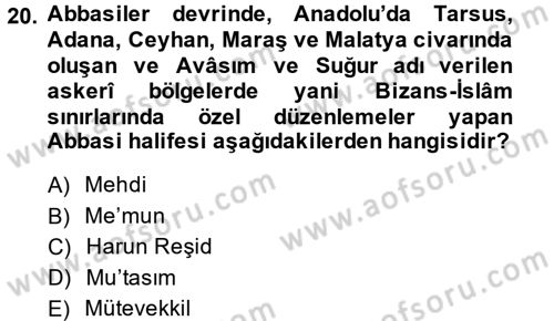 İslam Kurumları ve Medeniyeti Dersi 2013 - 2014 Yılı (Final) Dönem Sonu Sınav Soruları 20. Soru
