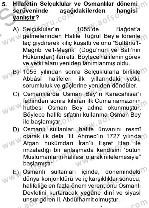 İslam Kurumları ve Medeniyeti Dersi 2013 - 2014 Yılı (Final) Dönem Sonu Sınav Soruları 5. Soru