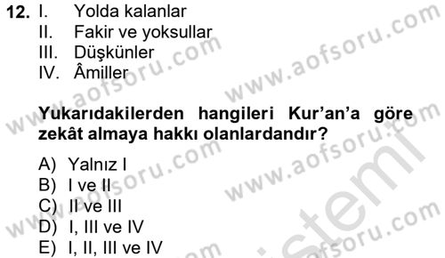 İslam Kurumları ve Medeniyeti Dersi 2013 - 2014 Yılı Tek Ders Sınav Soruları 12. Soru