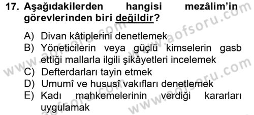İslam Kurumları ve Medeniyeti Dersi 2013 - 2014 Yılı Tek Ders Sınav Soruları 17. Soru