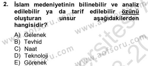 İslam Kurumları ve Medeniyeti Dersi 2013 - 2014 Yılı Tek Ders Sınav Soruları 2. Soru