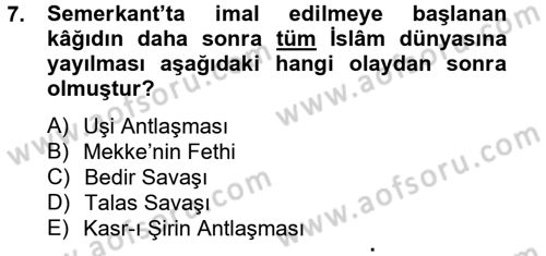 İslam Kurumları ve Medeniyeti Dersi 2013 - 2014 Yılı Tek Ders Sınav Soruları 7. Soru