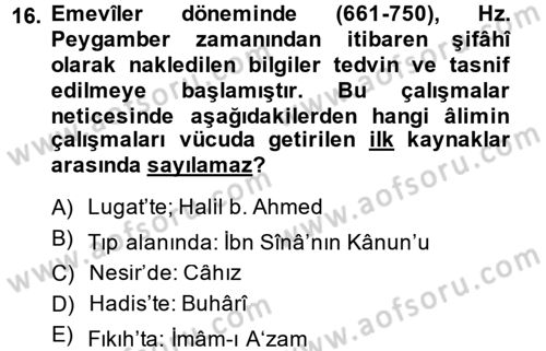 İslam Kurumları ve Medeniyeti Dersi 2014 - 2015 Yılı (Vize) Ara Sınav Soruları 16. Soru