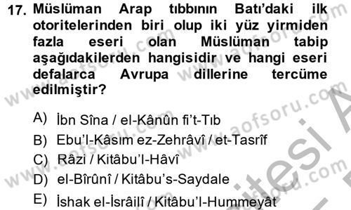 İslam Kurumları ve Medeniyeti Dersi 2014 - 2015 Yılı (Vize) Ara Sınav Soruları 17. Soru