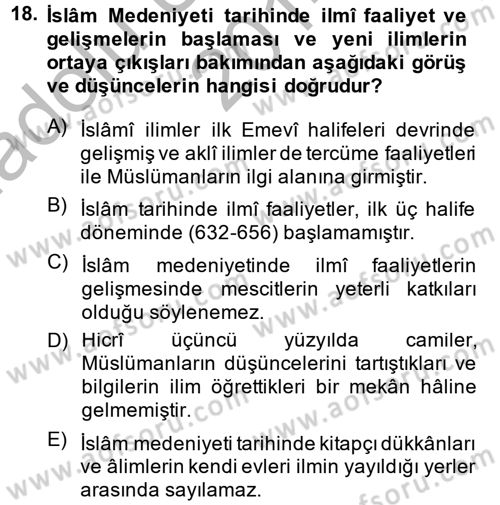 İslam Kurumları ve Medeniyeti Dersi 2014 - 2015 Yılı (Vize) Ara Sınav Soruları 18. Soru