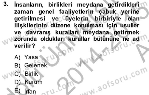 İslam Kurumları ve Medeniyeti Dersi 2014 - 2015 Yılı (Vize) Ara Sınav Soruları 3. Soru