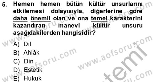 İslam Kurumları ve Medeniyeti Dersi 2014 - 2015 Yılı (Vize) Ara Sınav Soruları 5. Soru
