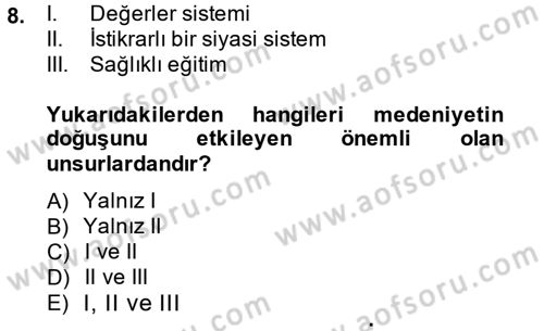 İslam Kurumları ve Medeniyeti Dersi 2014 - 2015 Yılı (Vize) Ara Sınav Soruları 8. Soru