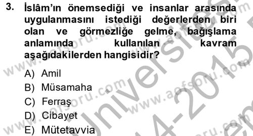 İslam Kurumları ve Medeniyeti Dersi 2014 - 2015 Yılı (Final) Dönem Sonu Sınav Soruları 3. Soru