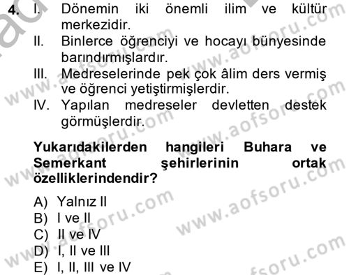 İslam Kurumları ve Medeniyeti Dersi 2014 - 2015 Yılı (Final) Dönem Sonu Sınav Soruları 4. Soru
