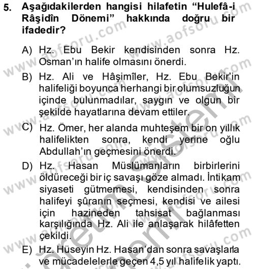 İslam Kurumları ve Medeniyeti Dersi 2014 - 2015 Yılı (Final) Dönem Sonu Sınav Soruları 5. Soru