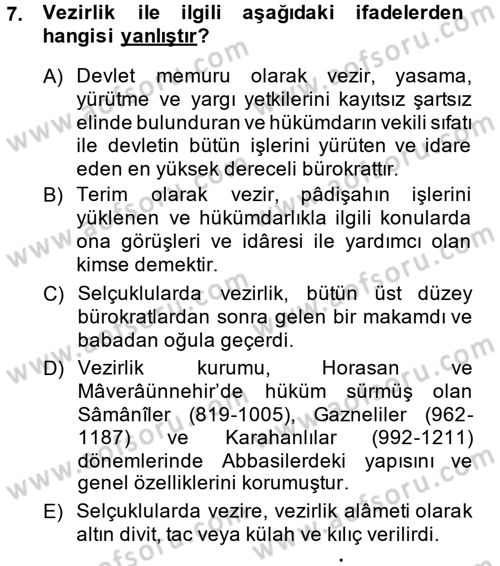İslam Kurumları ve Medeniyeti Dersi 2014 - 2015 Yılı (Final) Dönem Sonu Sınav Soruları 7. Soru