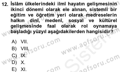 İslam Kurumları ve Medeniyeti Dersi 2015 - 2016 Yılı (Vize) Ara Sınav Soruları 12. Soru