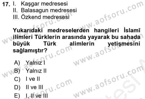 İslam Kurumları ve Medeniyeti Dersi 2015 - 2016 Yılı (Vize) Ara Sınav Soruları 17. Soru