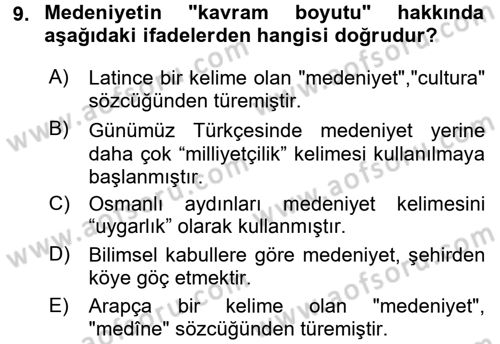 İslam Kurumları ve Medeniyeti Dersi 2015 - 2016 Yılı (Vize) Ara Sınav Soruları 9. Soru